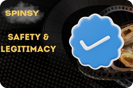 Spinsy Casino safety and legitimacy overview showing Anjouan iGaming licence ALSI-152406047-FI2, 256-bit SSL encryption and 8.5/10 independent safety index for Australian players